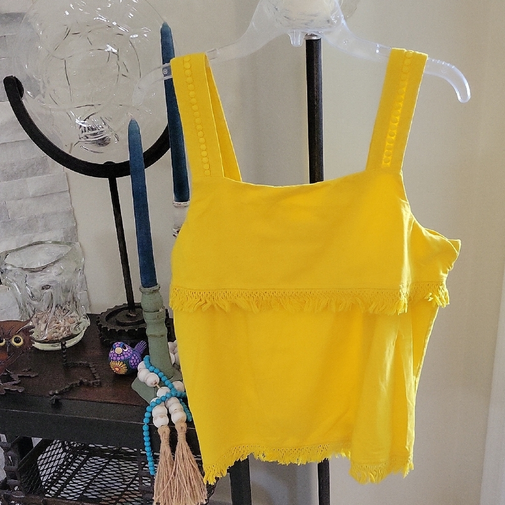 J. Crew Sunburst Yellow Fringed Tank Top